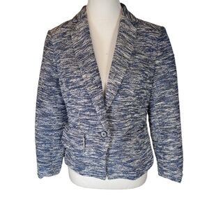 Ann Taylor Loft Women's Blue White Cotton Blend Blazer Jacket Size 2